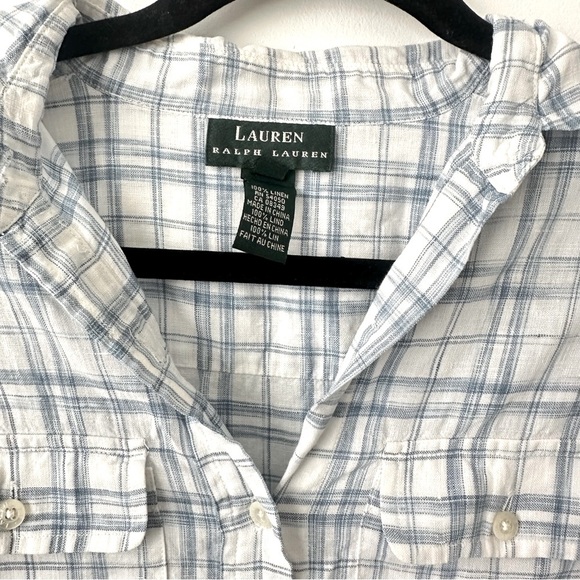 Ralph Lauren Blue and White Plaid Linen Button Down Shirt - Picture 5 of 8